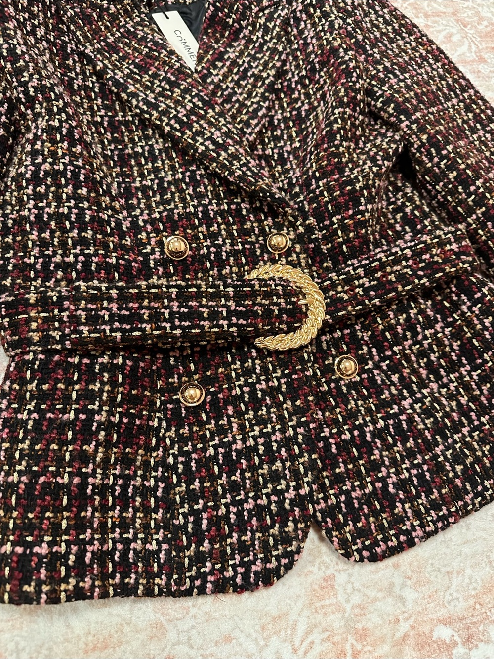 NWT 🥀 Commense Tweed Belted Double Breasted Jacket - Picture 4 of 15
